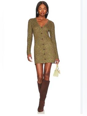 Superdown Olivia Cardigan Sweater Dress Olive Ribbed Button Front Mini Revolve M